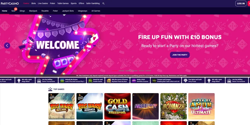 Party Casino homepage